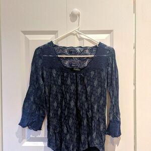 Navy paisley and lace lucky brand blouse